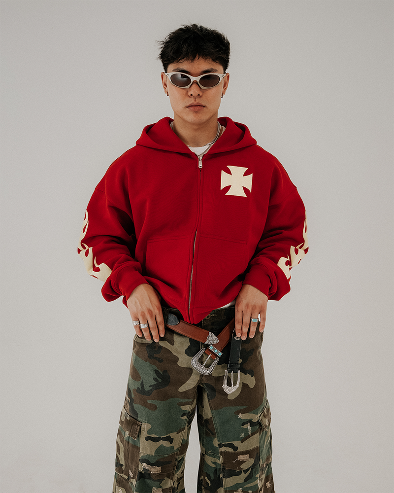 DEEP RED "FOUND GOD" ZIP UP